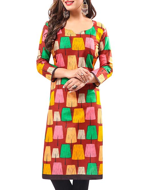 multicolored cotton straight kurta - 14338075 - Very Small Image - 1