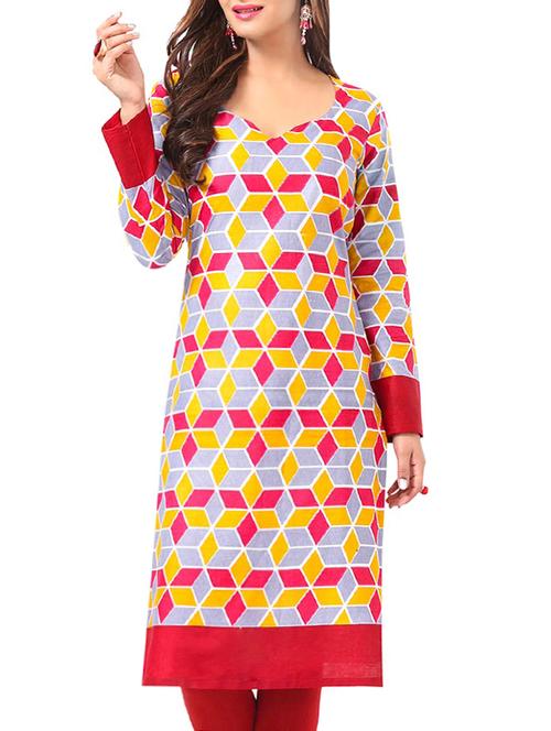 multicolored cotton straight kurta - 14338082 - Very Small Image - 1
