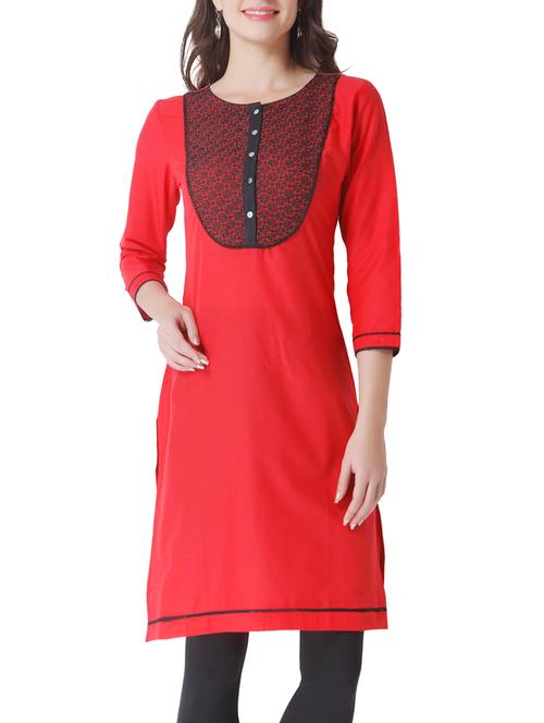 red cotton straight kurta - 14338566 - Very Small Image - 1