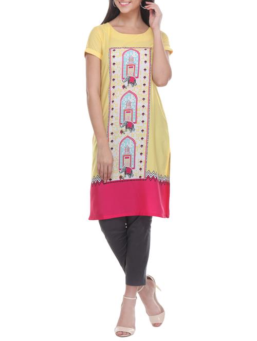 w printed cotton straight kurta - 14341017 - Very Small Image - 1