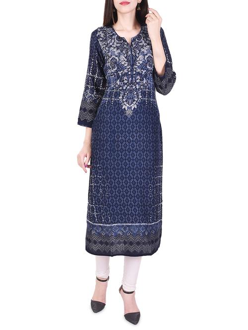 blue rayon straight kurta - 14341690 - Very Small Image - 1