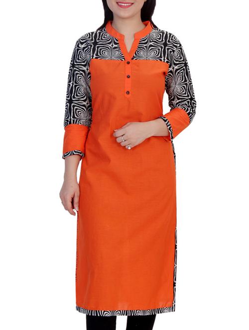 orange cotton straight kurta - 14341722 - Very Small Image - 1
