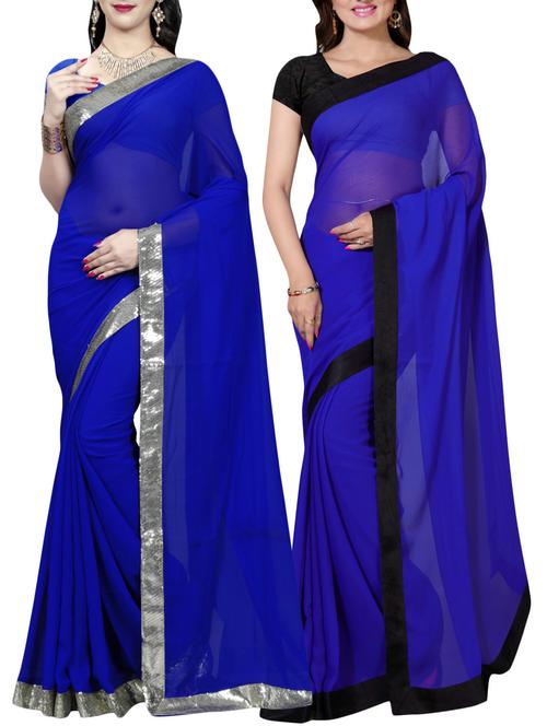 set of 2 multicolored georgette saree with blouse - 14342273 - Very Small Image - 1