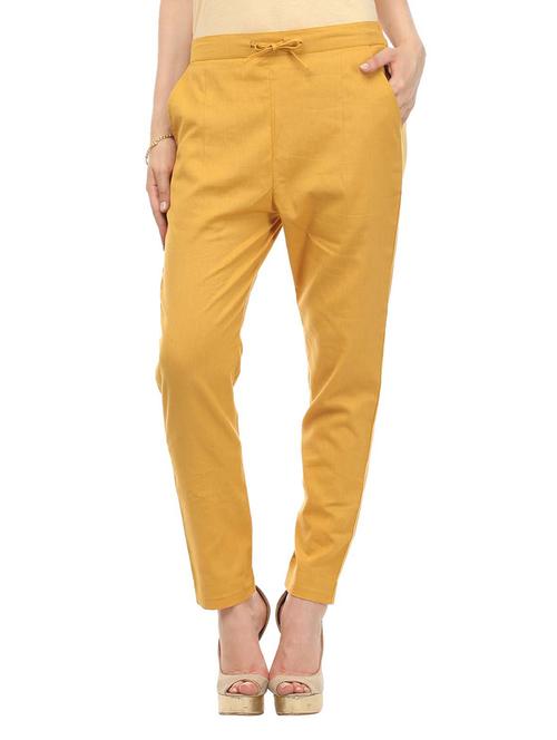 yellow cotton flat front trousers pant - 14343734 - Very Small Image - 1