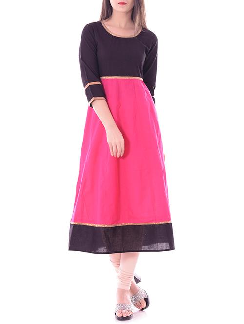pink cotton a-line kurta - 14344303 - Very Small Image - 1