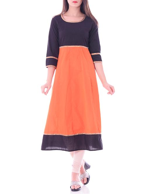 orange cotton a-line kurta - 14344306 - Very Small Image - 1