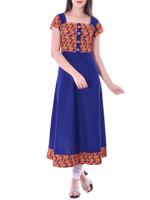 blue cotton flared kurta - 14344310 - Very Small Image - 1