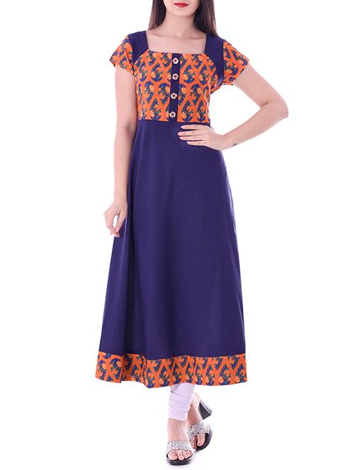 blue cotton a-line kurta - 14344311 - Very Small Image - 1