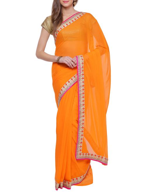 orange bordered saree with blouse - 14346830 - Very Small Image - 1