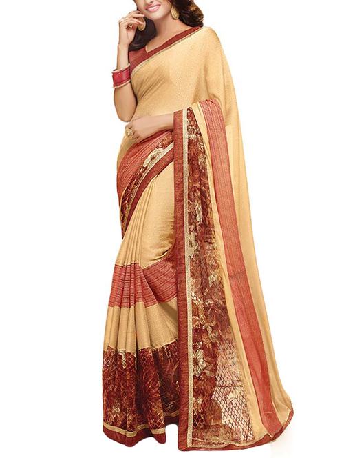 beige georgette printed saree with blouse - 14347206 - Very Small Image - 1