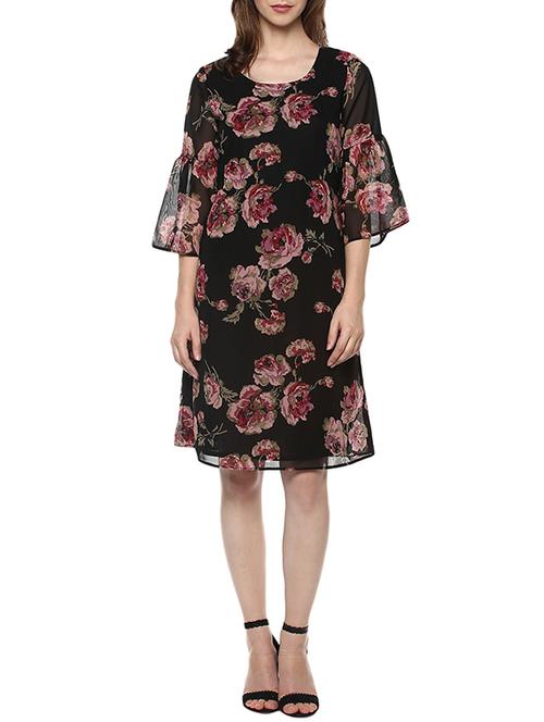 black floral printed georgette shift dress - 14348381 - Very Small Image - 1