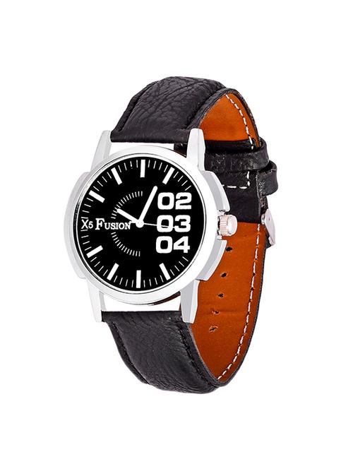 x5 fusion stylish black leather analog man watch - 14348639 - Very Small Image - 1