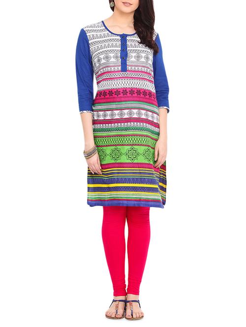multicolored cotton straight kurta - 14348925 - Very Small Image - 1