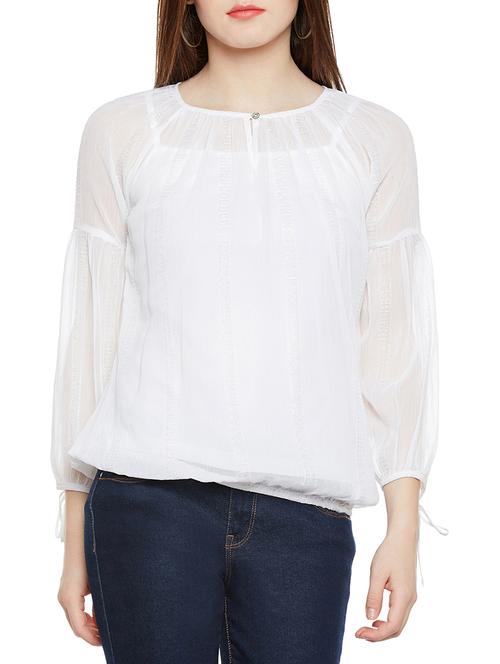 dropped shoulder sheer blouson top - 14349964 - Very Small Image - 1