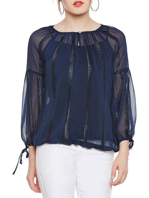 lace trim sheer blouson top - 14349965 - Very Small Image - 1