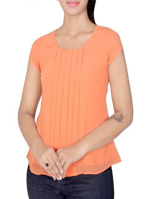 solid orange georgette top - 14350739 - Very Small Image - 1