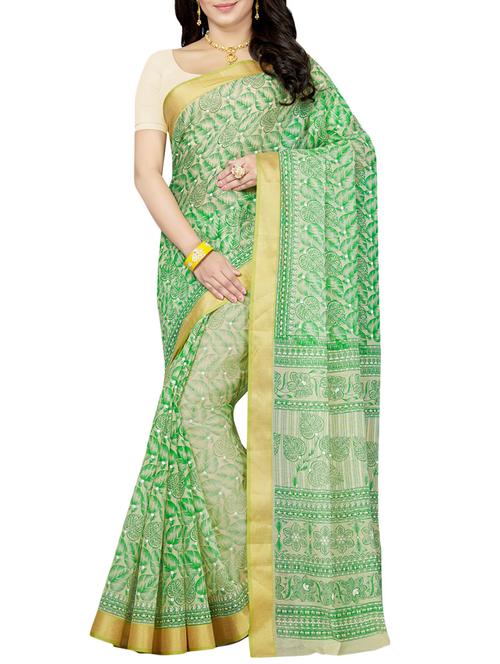 green printed saree with blouse - 14350783 - Very Small Image - 1