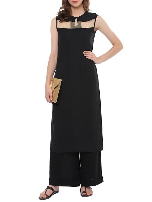 black crepe straight kurta - 14350968 - Very Small Image - 1