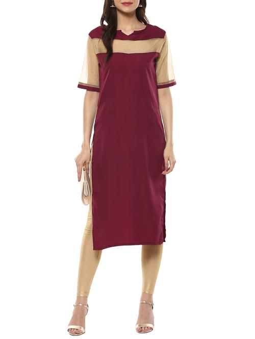 maroon crepe straight kurta - 14350992 - Very Small Image - 1