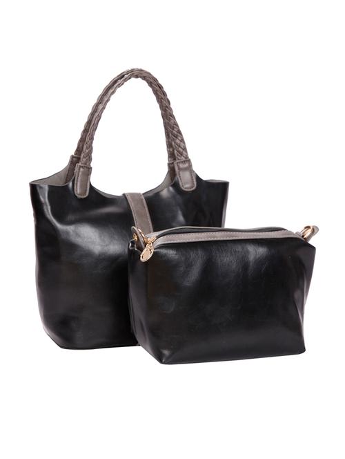 black leatherette regular handbag - 14351013 - Very Small Image - 1