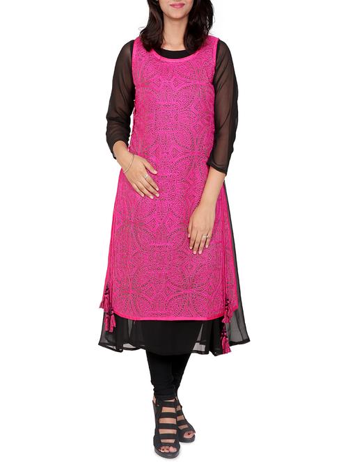 pink georgette aline kurta - 14351190 - Very Small Image - 1