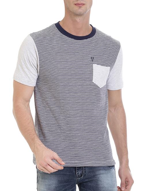 blue cotton color block t-shirt - 14351626 - Very Small Image - 1