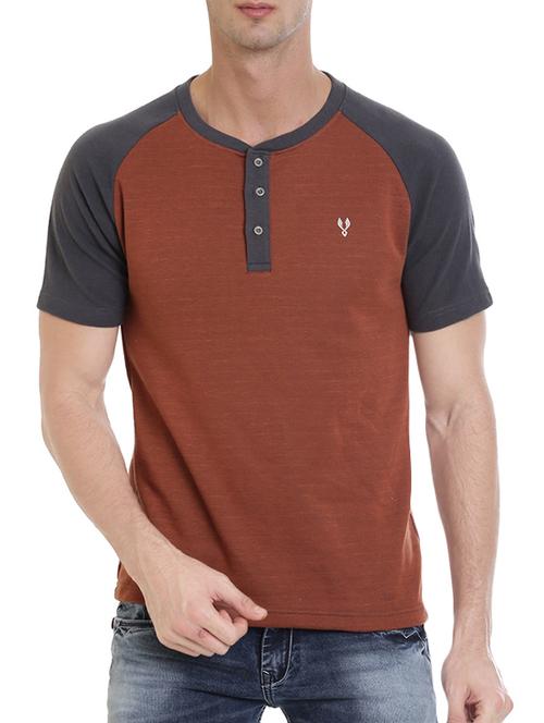 brown cotton color block t-shirt - 14351632 - Very Small Image - 1