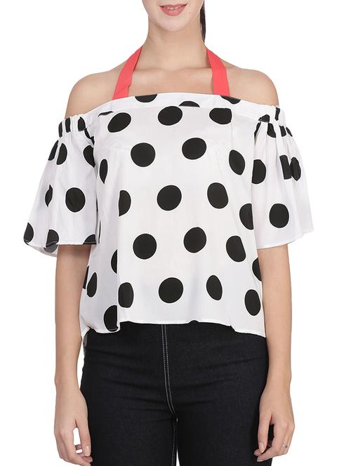 white polka dots printed crepe asymmetric top - 14352176 - Very Small Image - 1