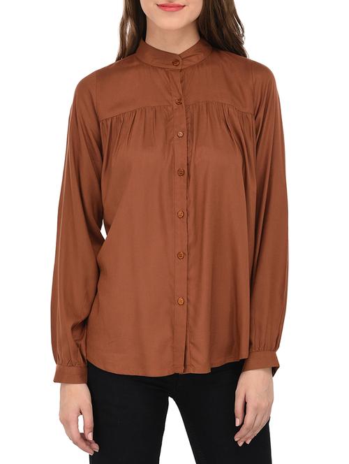 brown rayon regular shirt - 14352820 - Very Small Image - 1