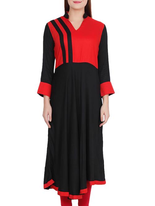 black & red rayon flared kurta - 14354181 - Very Small Image - 1