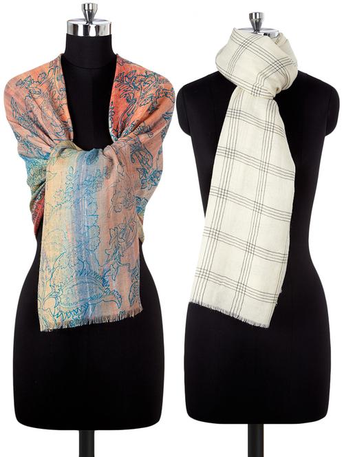 set of 2 multi colored woolen stole - 14354331 - Very Small Image - 1