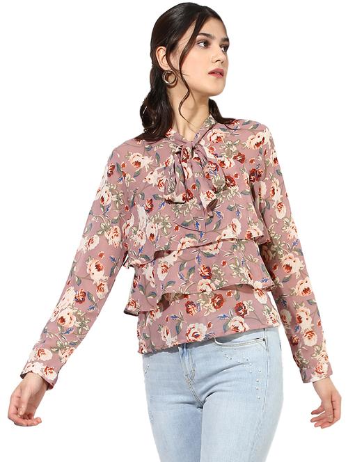 tie-knot neck floral layered top - 14354718 - Very Small Image - 1
