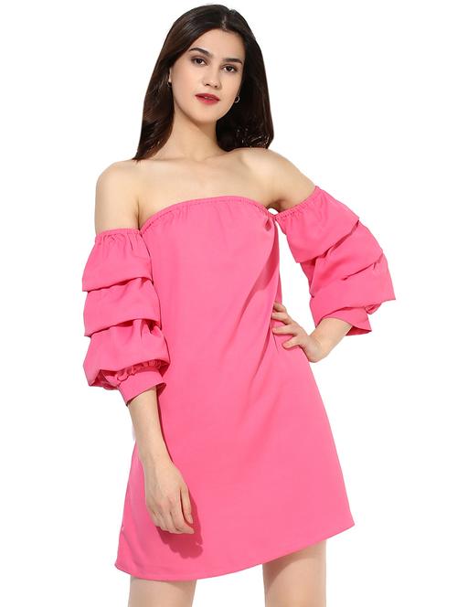 off shoulder gathered sleeve dress - 14354723 - Very Small Image - 1