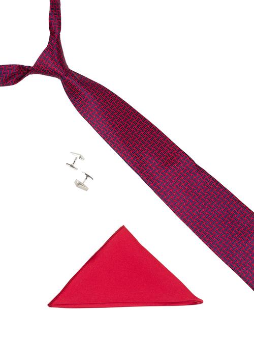 red woven silk tie, pocket square and a pair of cufflinks - 14355352 - Very Small Image - 1