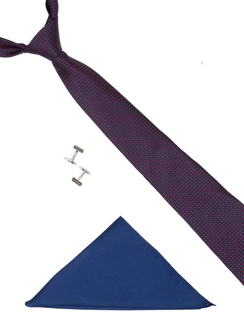 blue woven silk tie, pocket square and a pair of cufflinks - 14355359 - Very Small Image - 1
