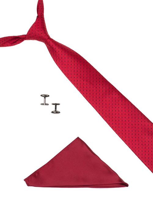 red woven silk tie, pocket square and a pair of cufflinks - 14355363 - Very Small Image - 1