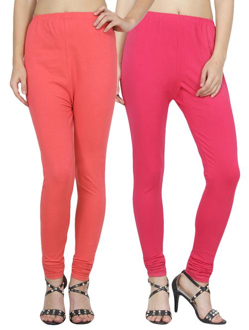 set of 2 multicolored cotton spandex leggings - 14355680 - Very Small Image - 1