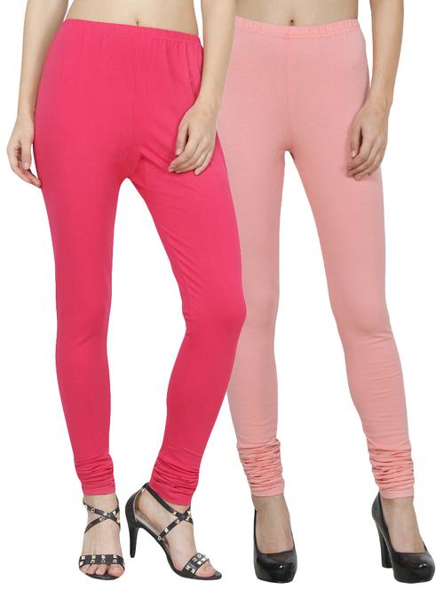 set of 2 multicolored cotton spandex leggings - 14355682 - Very Small Image - 1