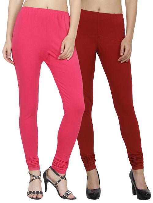 set of 2 multicolored cotton spandex leggings - 14355684 - Very Small Image - 1