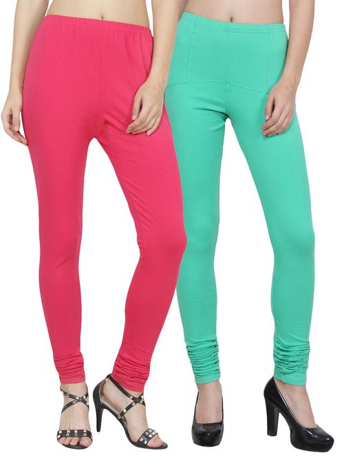 set of 2 multicolored cotton spandex leggings - 14355685 - Very Small Image - 1