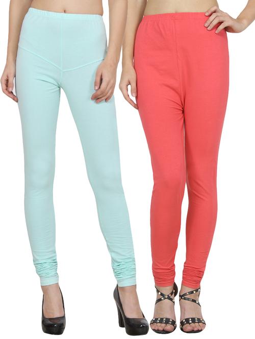 set of 2 multicolored cotton spandex leggings - 14355689 - Very Small Image - 1