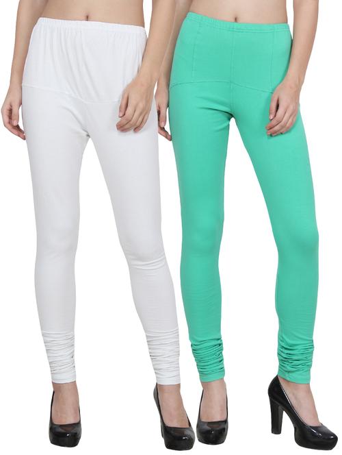 set of 2 multicolored cotton spandex leggings - 14355696 - Very Small Image - 1