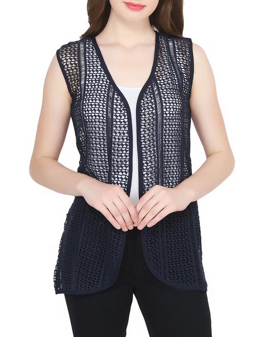navy blue cotton perforated shrug - 14358711 - Very Small Image - 1