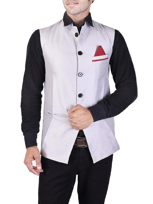 white cotton nehru jacket - 14361341 - Very Small Image - 1