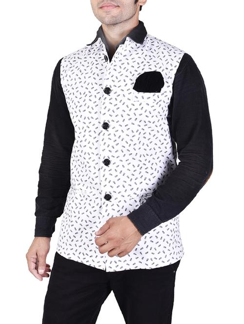 white printed nehru jacket - 14361344 - Very Small Image - 1