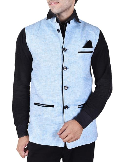 light blue cotton nehru jacket - 14361359 - Very Small Image - 1