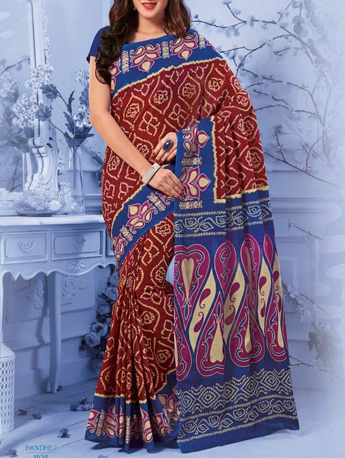maroon cotton bandhani saree with blouse - 14361700 - Very Small Image - 1