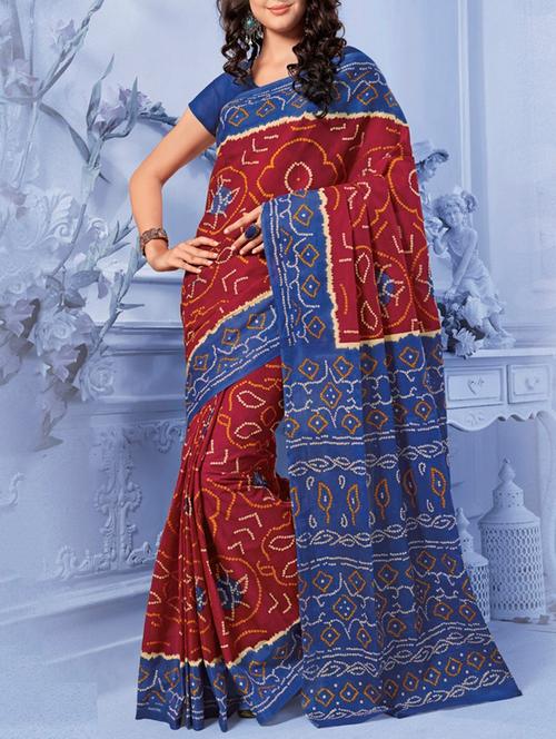maroon cotton bandhani saree with blouse - 14361702 - Very Small Image - 1