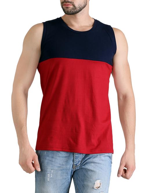 red cotton color block t-shirt - 14363156 - Very Small Image - 1