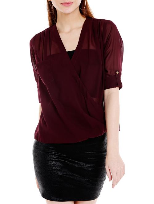 solid maroon regular top - 14364082 - Very Small Image - 1